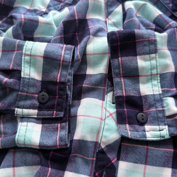 White Mark Plaid Light Blue & Navy Button-Up Shirt Long Sleeves Womens Size XL - Picture 6 of 6